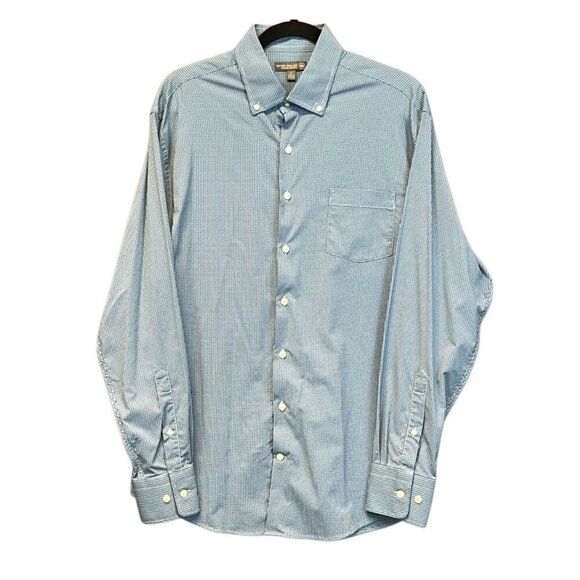 PETER MILLAR Summer Comfort Button Down Shirt Men's Large Blue Black Micro Plaid - Picture 2 of 14